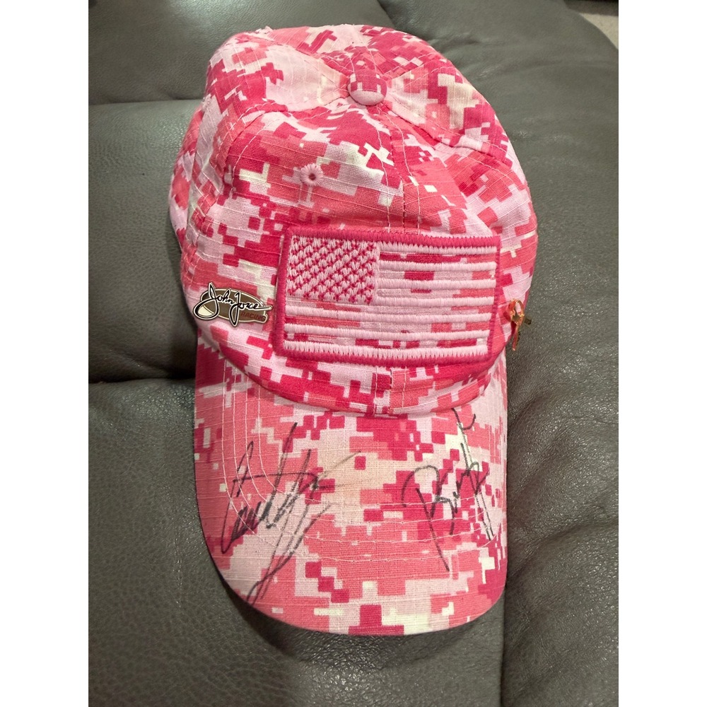 Pit Bull Pink Digital Camo Signed Baseball Cap Bill Cole John Force Racing Pin